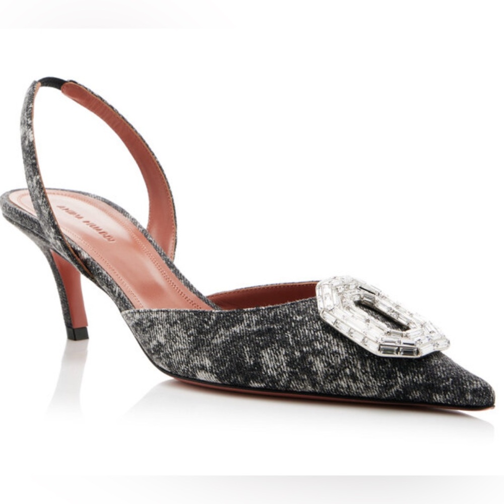 Amina Muaddi Camelia Denim Slingback Pumps